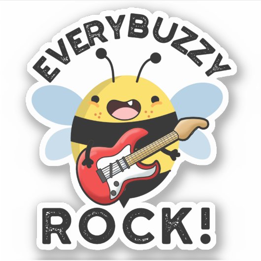 Elke Buzzy Rock Funny Music Bee Pun Sticker (Voorkant)
