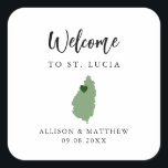 Elke Colour St. Lucia Wedding Welcome Bag Vierkante Sticker<br><div class="desc">Het weekend van de bruiloft heet sticker welkom voor gasten bij je bruiloft, met afbeelding van Saint Lucia. U kunt de kleuren voor om het even welk deel van dit ontwerp uitgeven, evenals het hart naar de plaats van uw bruiloft verplaatsen. Om kleuren te veranderen, personaliseert de klik en dan...</div>