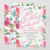 Elke dag 90e verjaardag van tropische Floral Pink  Kaart (Voorkant / Achterkant)