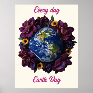 Elke Dag Aardedag Bloem Planeet Design Poster