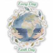Elke Dag Aardedag Bloemeng globe Met Handen Sticker (Voorkant)