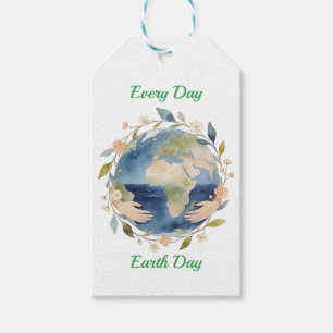 Elke Dag Aardedag Bloemenglobus Met Handen Cadeaulabel