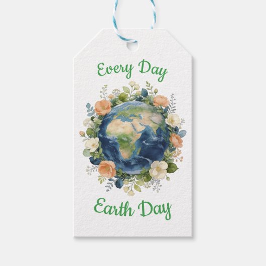 Elke Dag Aardedag Bloemenkrans Aarde Cadeaulabel (Voorkant)