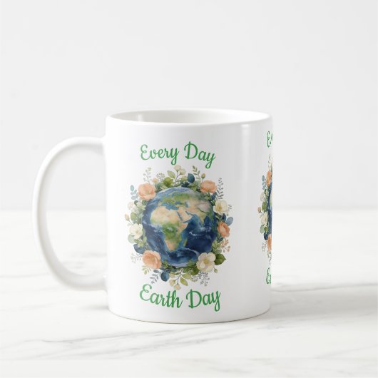 Elke Dag Aardedag Bloemenkrans Aarde Koffiemok (Links)