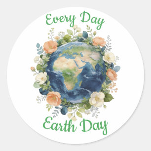 Elke Dag Aardedag Bloemenslinger Aarde Ronde Sticker
