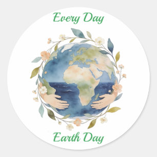 Elke Dag Earth Day Bloemeng globe Met Handen Ronde Sticker