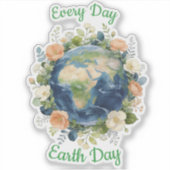 Elke Dag Earth Day Bloemenkranse Aarde Sticker (Voorkant)