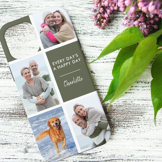 Elke dag een Happy Day 4 Foto Initialen Green Case-Mate iPhone Case