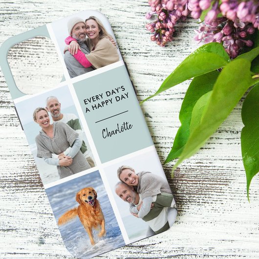 Elke dag een Happy Day 4 Foto Initialen Seafoam Case-Mate iPhone Case