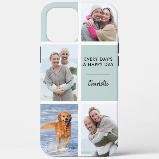 Elke dag een Happy Day 4 Foto Initialen Seafoam Case-Mate iPhone Case (Achterkant)
