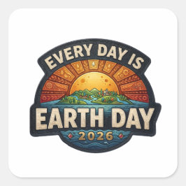 Elke Dag is Aardedag 2026 | Eco Badge Ontwerp Vierkante Sticker