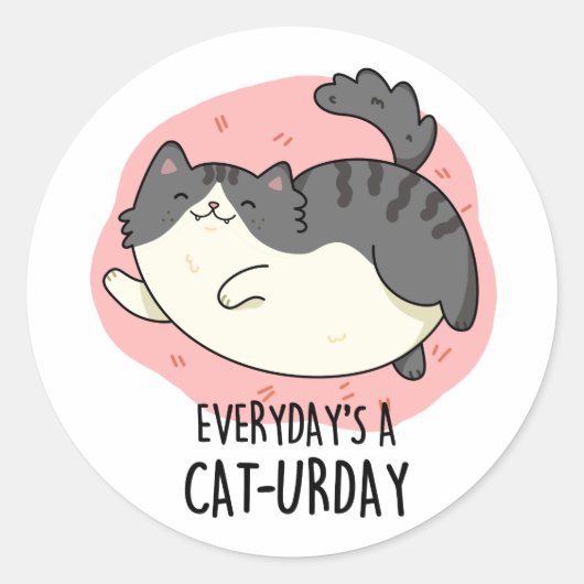Elke dag is een Cat-urday grappige kat woordspelin Ronde Sticker (Voorkant)