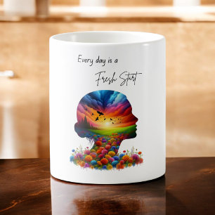 Elke dag is een frisse start kleurrijke mindscape koffiemok