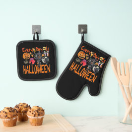 Elke dag is een halloween ovenwant & pannenlap set