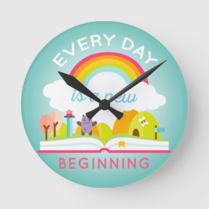 Elke dag is een nieuw begin, een schattige regenbo ronde klok