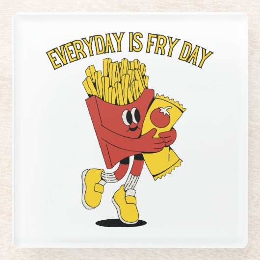 Elke Dag Is Friet Dag Glazen Onderzetter (Voorkant)