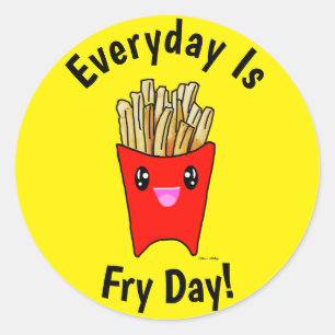 Elke dag is Fry Day. Kawaii French Fries Cartoon Ronde Sticker