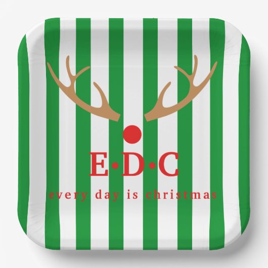Elke Dag is Kerstmis Gestreept Papieren Bordje (Voorkant)