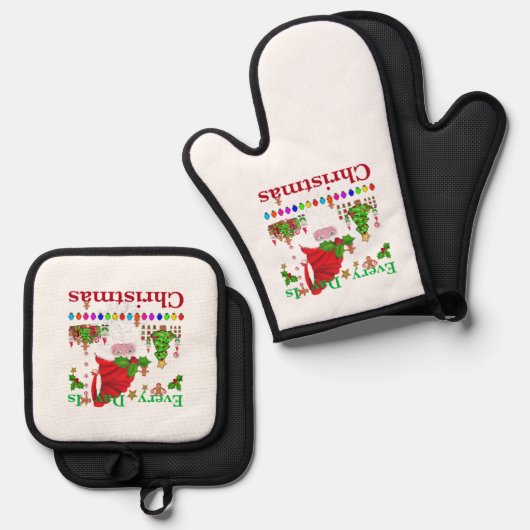 Elke dag is Kerstmis Ovenwant & Pannenlap Set (Voorkant / Achterkant)