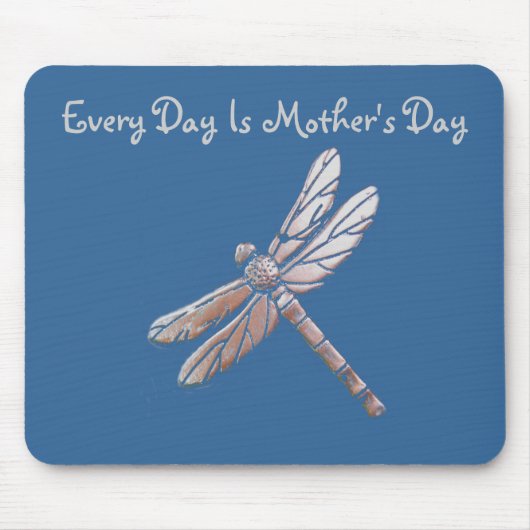 Elke dag is Moederdag, Zilver Dragonfly, blauw Muismat (Voorkant)