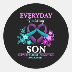 Elke dag juf ik mijn zoon Suicide Prevention Aware Ronde Sticker
