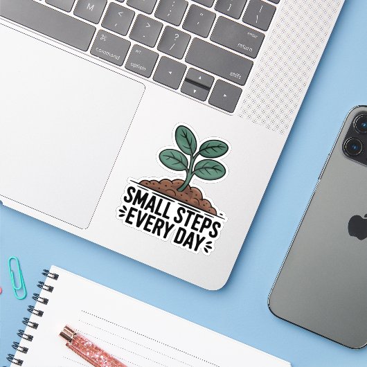 Elke dag kleine stappen sticker (Laptop met iPhone)