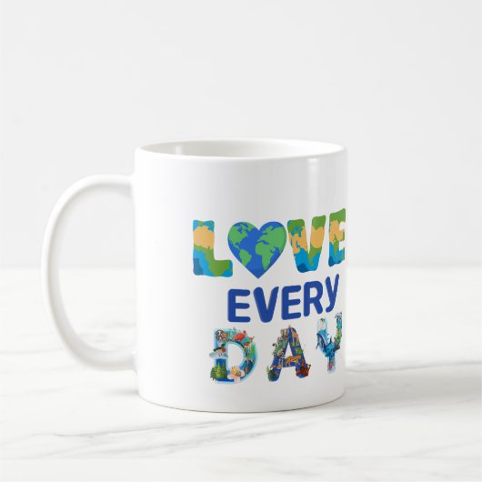 Elke dag liefde op aarde koffiemok (Links)