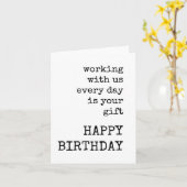 Elke dag met ons werken is je cadeau, verjaardag kaart (Gele Bloem)