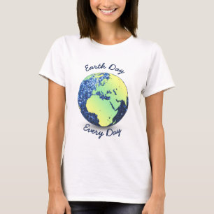 Elke dag op de Dag van de Aarde blauw Wereldbol T-shirt