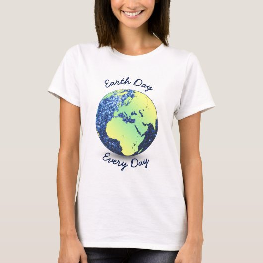 Elke dag op de Dag van de Aarde blauw Wereldbol T-shirt (Voorkant)