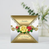 Elke dag van de geboorte Partij Goud rood geel Roz Kaart (Staand voorkant)