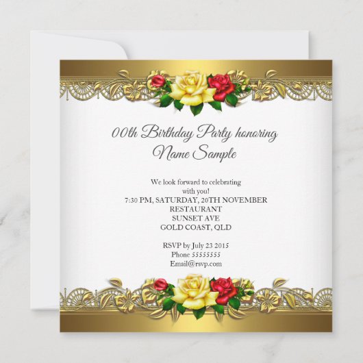 Elke dag van de geboorte Partij Goud rood geel Roz Kaart (Achterkant)