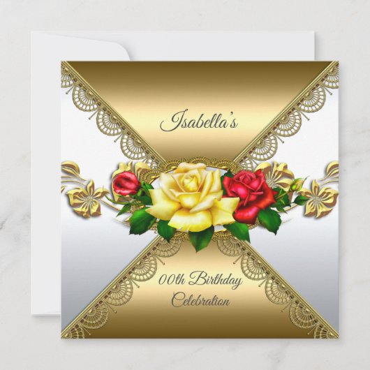 Elke dag van de geboorte Partij Goud rood geel Roz Kaart (Voorkant)