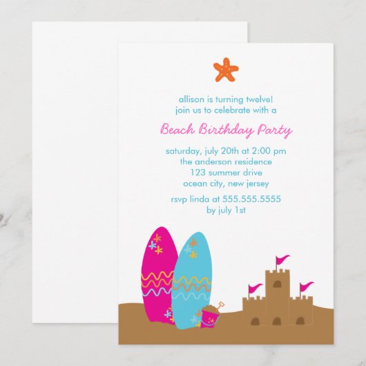 Elke dag van de Partij van de Beach Kaart (Voorkant / Achterkant)