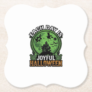 Elke Dag Vrolijke Halloween Spokenhuis Heks Kat Kartonnen Onderzetters