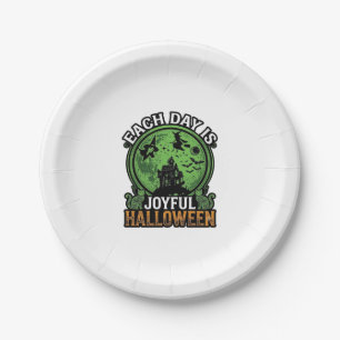 Elke Dag Vrolijke Halloween Spokenhuis Heks Kat  Papieren Bordje