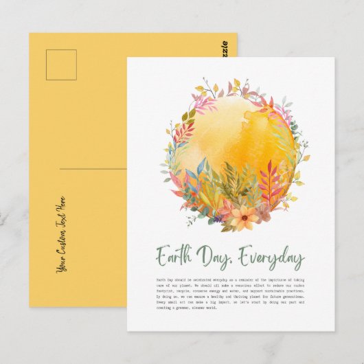 Elke dag worden er gele bladeren en bloemen op de briefkaart (Voorkant / Achterkant)