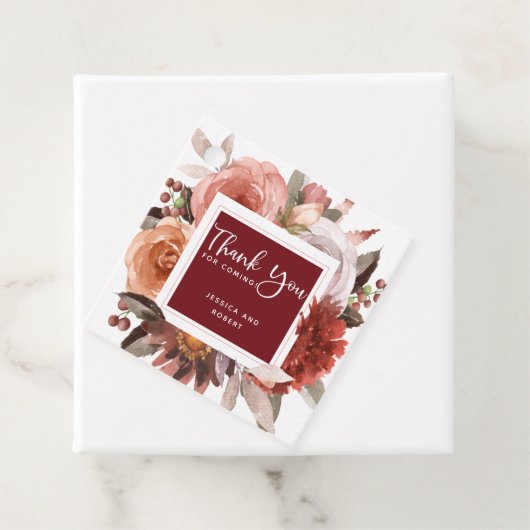 Elke evenement,Bordeaux en Blush Bloemige Dankjewe Bedankjes Labels (In situ)