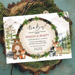 ELKE EVENT Woodland Animals Invision Kaart<br><div class="desc">Bossen Bosdieren Hout Slice Trace Deer Beer Raccoon Fox Birthday Baby shower Eerste verjaardag 1e verjaardag Uitnodiging</div>