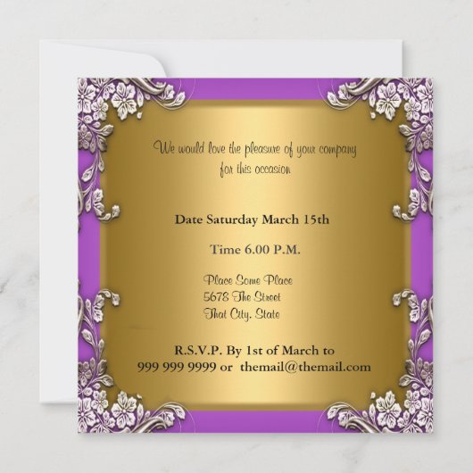 Elke feestuitnodiging kaart (Achterkant)