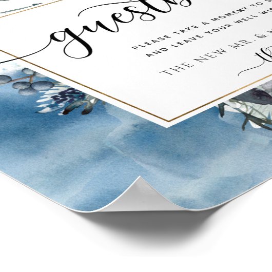 Elke gebeurtenis, Blauwe Aquarel & Bloemengastenbo Poster (Hoek)