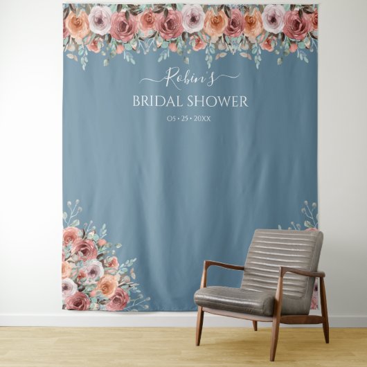 Elke gebeurtenis, Blush Peach Mint Floral Photo Ba Wandkleed (In situ)