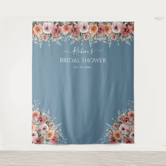 Elke gebeurtenis, Blush Peach Mint Floral Photo Ba Wandkleed (Voorkant)