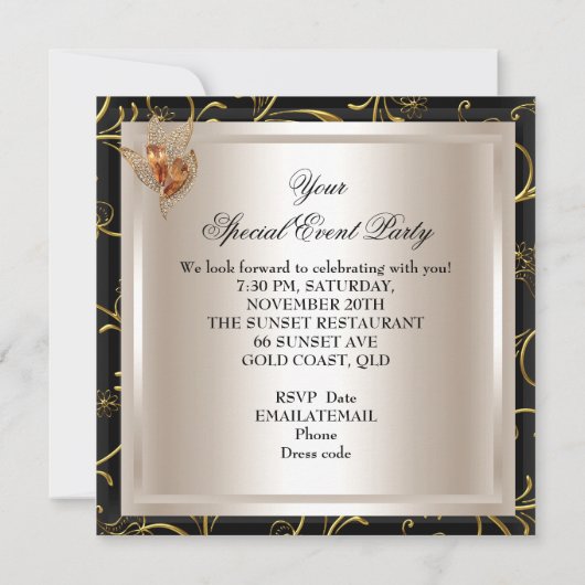 Elke gebeurtenis Elegant Damask Caramel Cream beig Kaart (Achterkant)