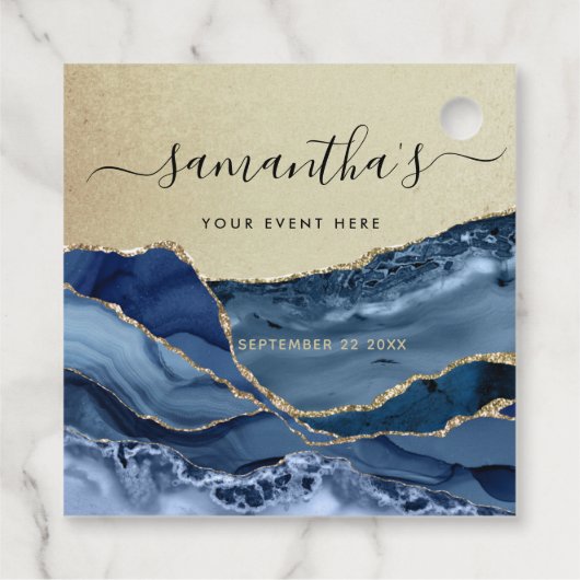 Elke gebeurtenis, Elegant Gold en Blue Agate Favor Bedankjes Labels (Achterkant)