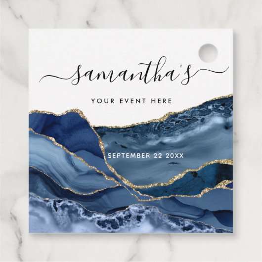 Elke gebeurtenis, elegante blauw agaat en goudkoor bedankjes labels (Achterkant)