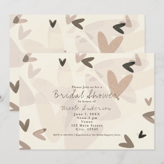 ELKE GEBEURTENIS Roze & Taupe Harten Chic Uitnodig Kaart (Voorkant / Achterkant)