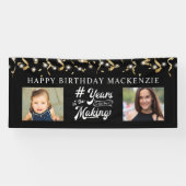 Elke geboortedag Foto jaren in het zwarte goud Spandoek (Horizontaal)