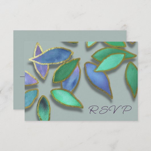 Elke Gelegenheid Blauwgroene Aquarel Bloemblaadjes Kaart (Voorkant / Achterkant)