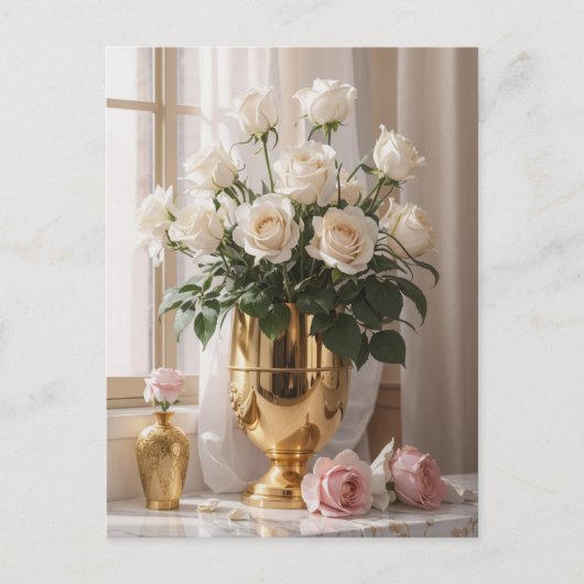 Elke gelegenheid Rose Bouquet gouden vaas in zonli Briefkaart (Voorkant)
